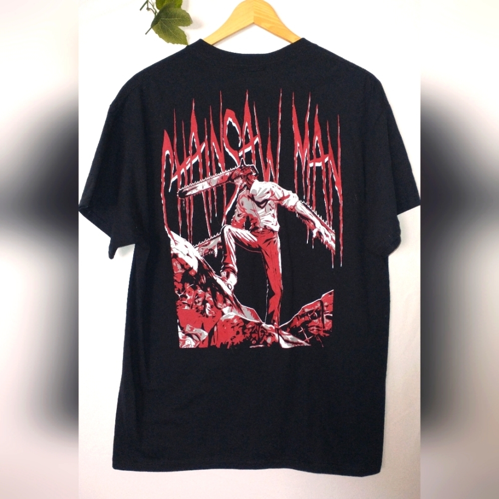 Chainsaw Man Anime Black Graphic T-Shirt Size Large